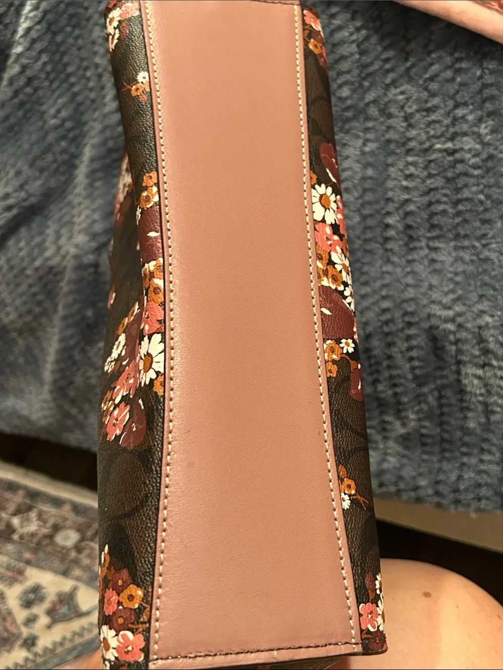 Coach Leah Medley Bouquet Brown Floral Signature Satchel with Mauve trim